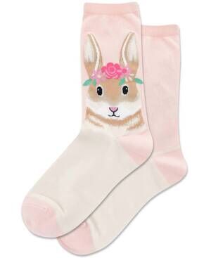NEW HOTSOX women's flower crown bunny crew socks in blush